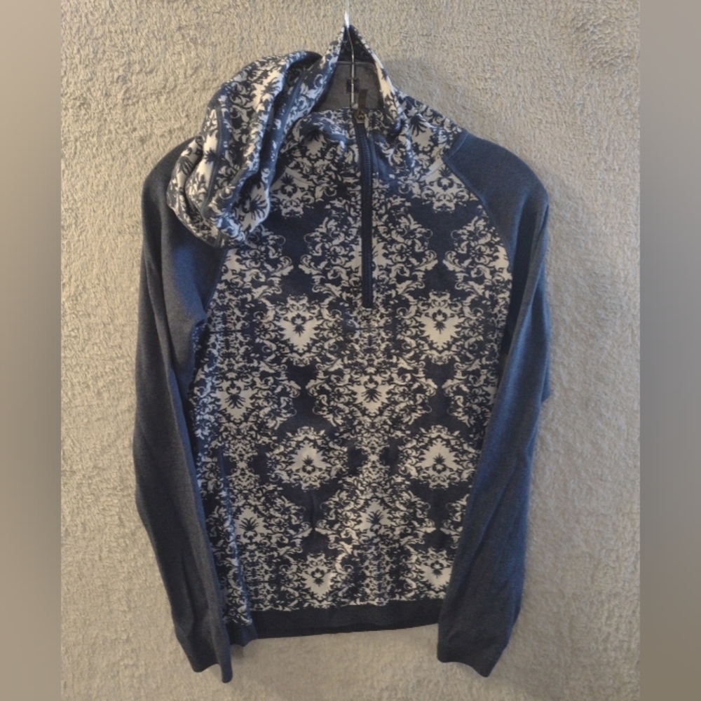 M Leisure zip-up athletic Full Zip Hoodie Medium Blue/White Talbot Style Print